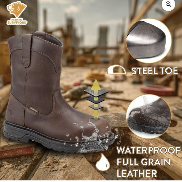 Herman Survivors Men Plower Waterproof Pull On Steel Toe Work Boots Brown 13 main image 7